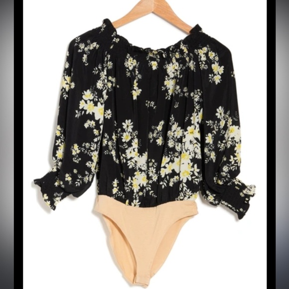 Wayf Tops - Wayf Black Floral Off The Shoulder Bodysuit, XS